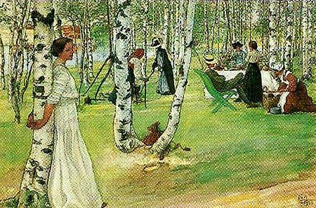 Carl Larsson frukost i det grona -under bjorkarna oil painting image